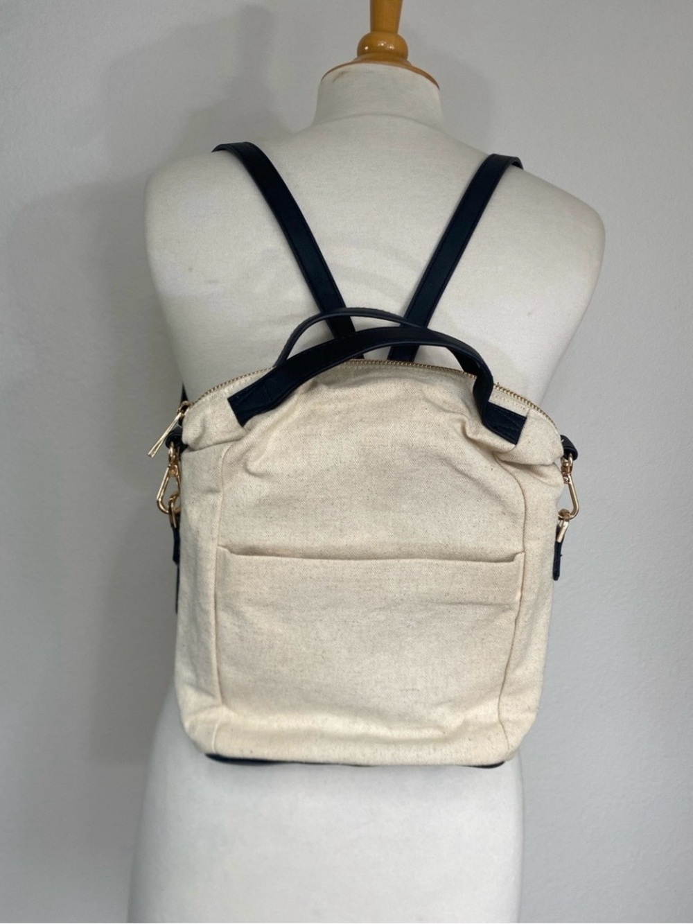 a new day Womens Oatmeal Canvas Faux Leather Backpack Purse Casual Coastal Girly